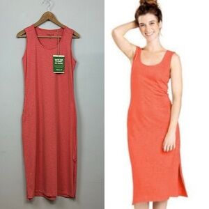 NWT Toad&Co Samba Paseo Midi Dress Coral Mist Stripe Sz M